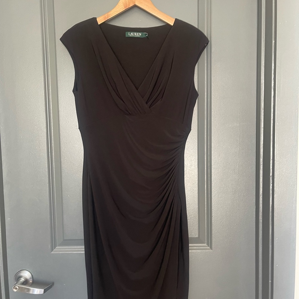 Ralph Lauren Black Draped Midi Dress